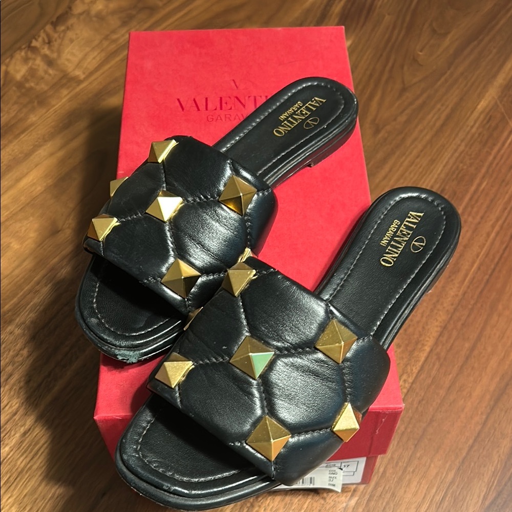 Valentino Roman Stud Slides Pre-Loved with Box and Dust Bag